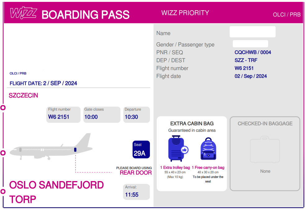 Example of boarding pass from Szczecin to Sandefjord